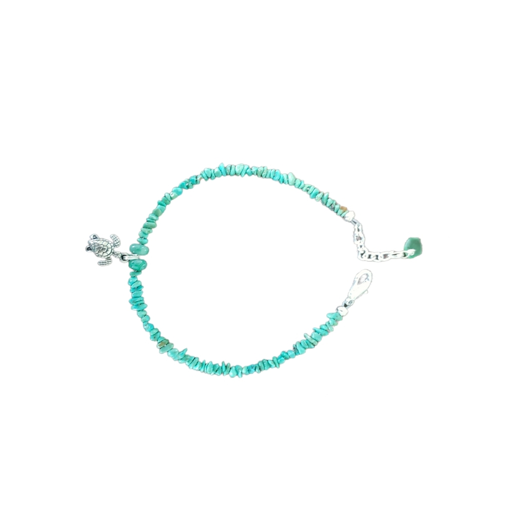 Turquoise Seaglass Turtle Charm Ankle Bracelet